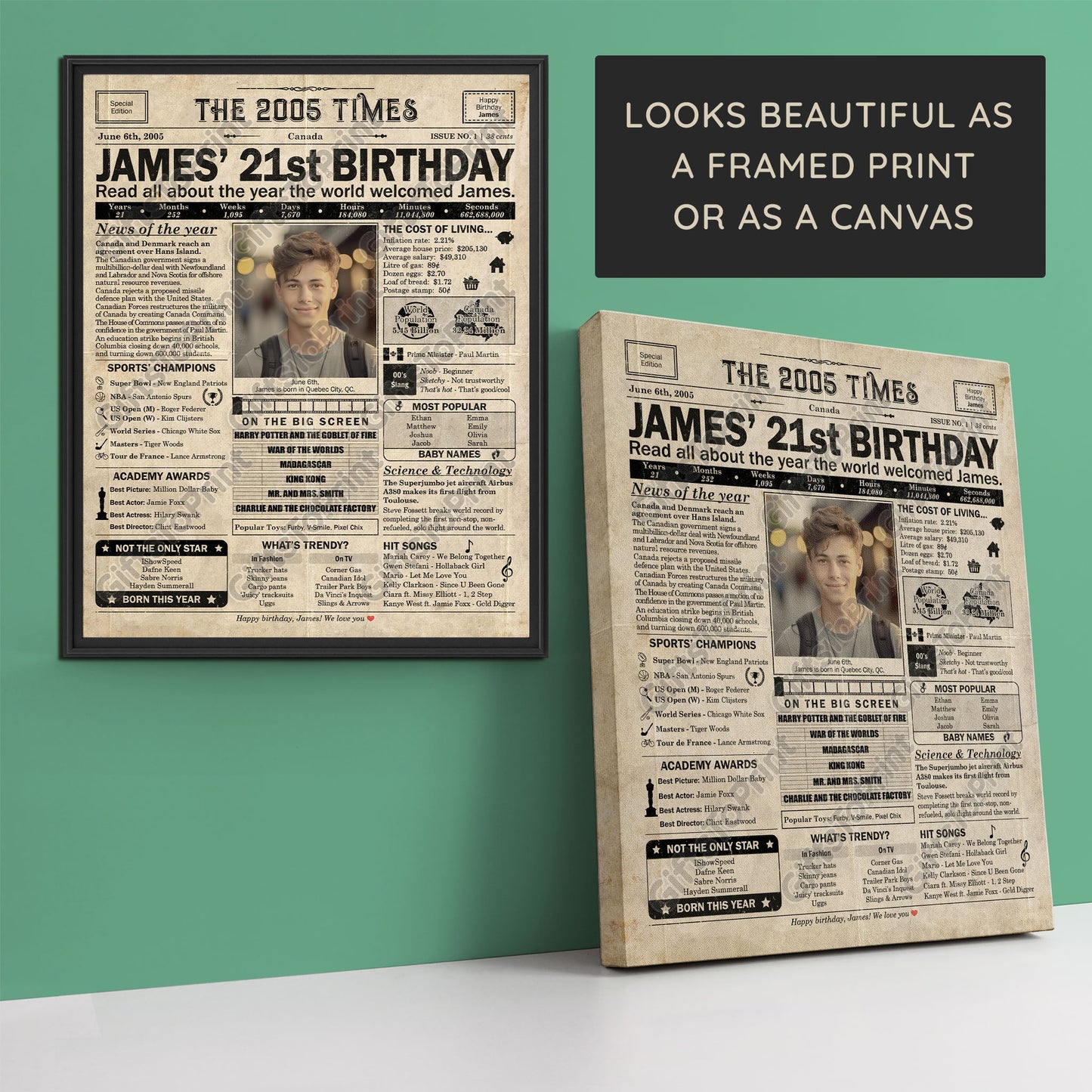 Personalized 21st Birthday Gift: A Printable CANADIAN Birthday Poster of 2005