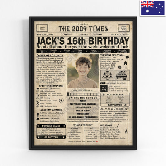 Personalised 16th Birthday Gift: A Printable AUSTRALIAN Birthday Poster of 2009