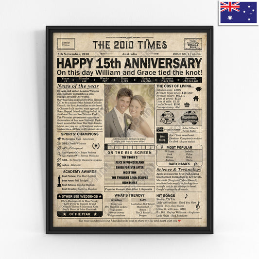 Personalised 15th Anniversary Gift: A Printable AUSTRALIAN Newspaper Poster of 2010