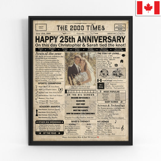 Personalized 25th Anniversary Gift: A Printable CANADIAN Newspaper Poster of 2000