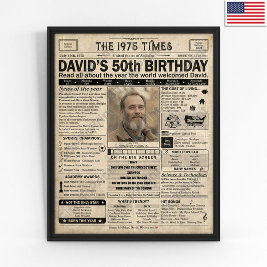 Personalized 50th Birthday Gift: A Printable US Birthday Poster of 1975