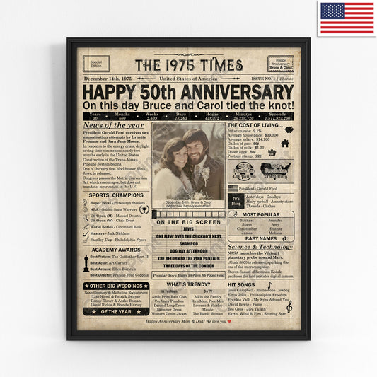Personalized 50th Anniversary Gift: A Printable US Newspaper Poster of 1975