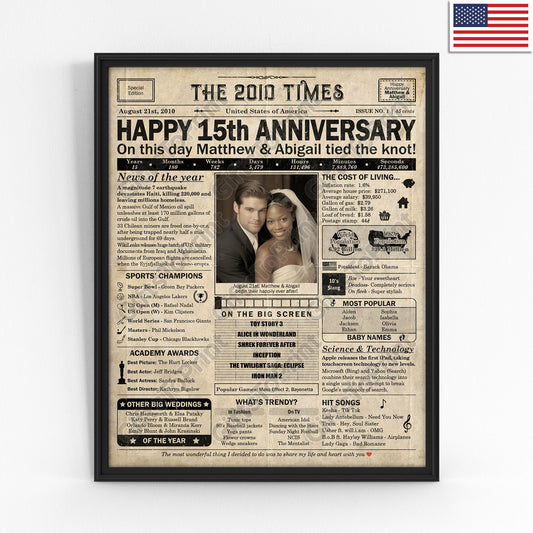 Personalized 15th Anniversary Gift: A Printable US Newspaper Poster of 2010