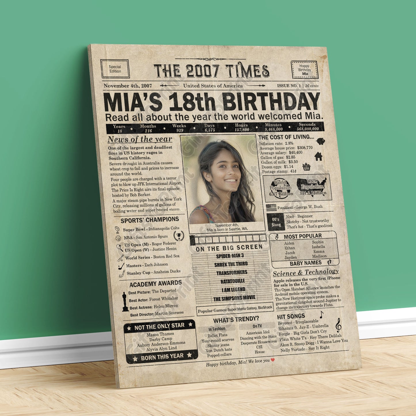 Personalized 18th Birthday Gift: A Printable US Birthday Poster of 2007