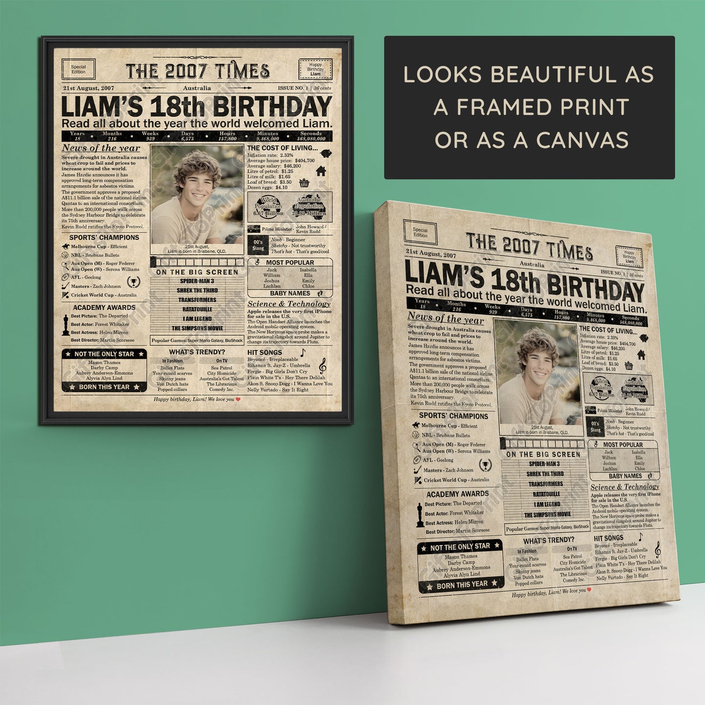 Personalised 18th Birthday Gift: A Printable AUSTRALIAN Birthday Poster of 2007