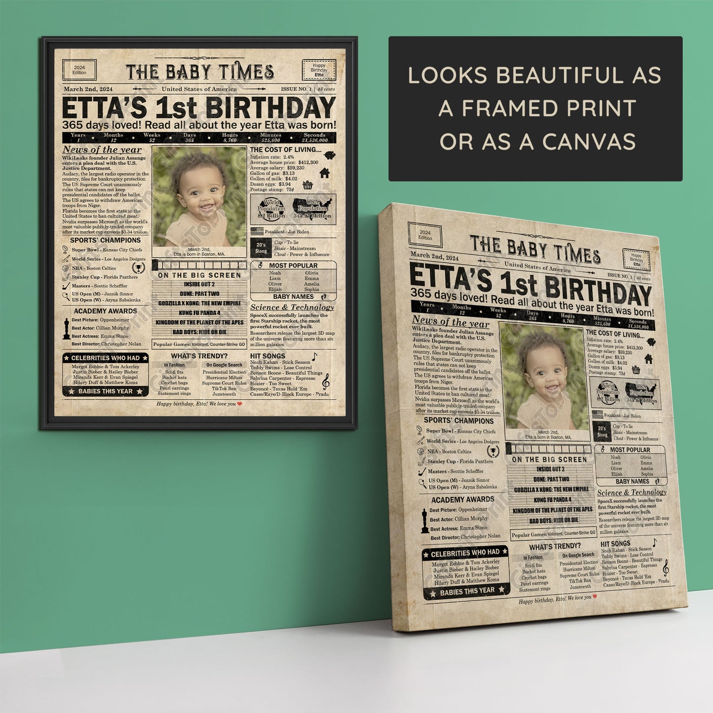 Personalized 1st Birthday Gift: A Printable US Birthday Poster of 2024