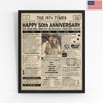 Personalized 50th Anniversary Gift: A Printable US Newspaper Poster of 1976