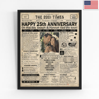 Personalized 25th Anniversary Gift: A Printable US Newspaper Poster of 2001