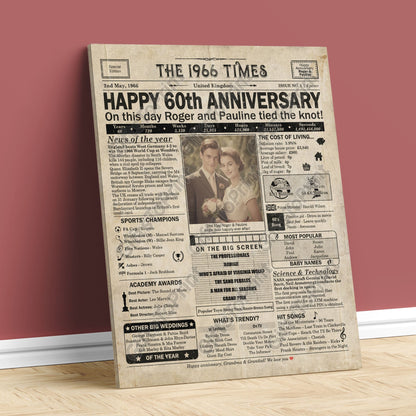 Personalised 60th Anniversary Gift: A Printable UK Newspaper Poster of 1966