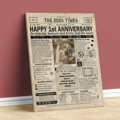 Personalised 1st Anniversary Gift: A Printable UK Newspaper Poster of 2025