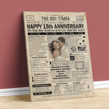 Personalized 15th Anniversary Gift: A Printable US Newspaper Poster of 2011