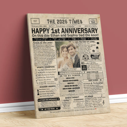 Personalized 1st Anniversary Gift: A Printable US Newspaper Poster of 2025