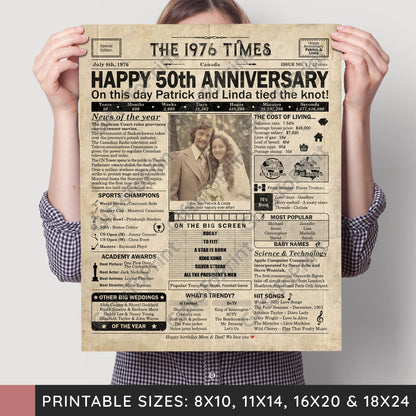Personalized 50th Anniversary Gift: A Printable CANADIAN Newspaper Poster of 1976