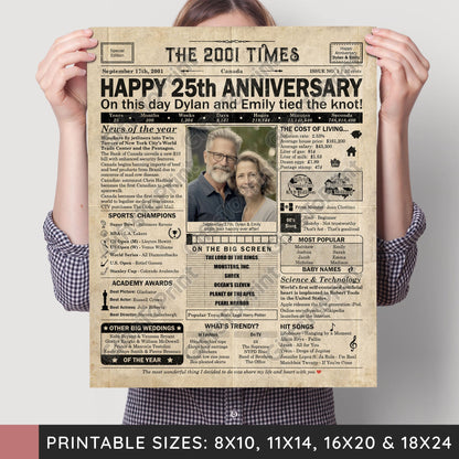 Personalized 25th Anniversary Gift: A Printable CANADIAN Newspaper Poster of 2001