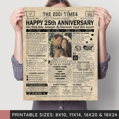 Personalized 25th Anniversary Gift: A Printable US Newspaper Poster of 2001