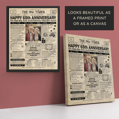 Personalised 65th Anniversary Gift: A Printable AUSTRALIAN Newspaper Poster of 1961