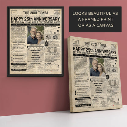Personalized 25th Anniversary Gift: A Printable CANADIAN Newspaper Poster of 2001