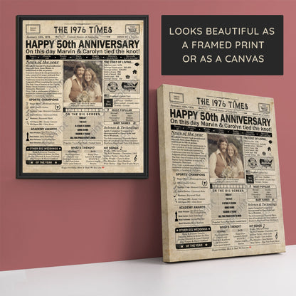 Personalized 50th Anniversary Gift: A Printable US Newspaper Poster of 1976