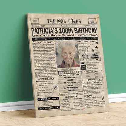 Personalised 100th Birthday Gift: A Printable AUSTRALIAN Birthday Poster of 1926