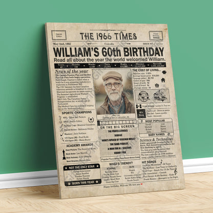 Personalized 60th Birthday Gift: A Printable CANADIAN Birthday Poster of 1966