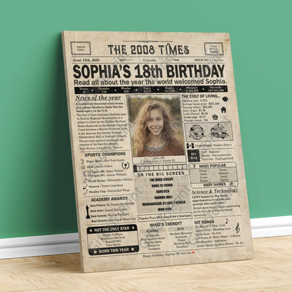 Personalized 18th Birthday Gift: A Printable CANADIAN Birthday Poster of 2008