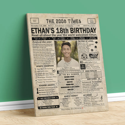Personalized 18th Birthday Gift: A Printable US Birthday Poster of 2008