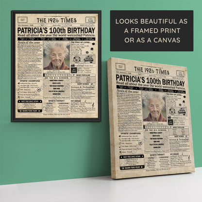 Personalised 100th Birthday Gift: A Printable AUSTRALIAN Birthday Poster of 1926