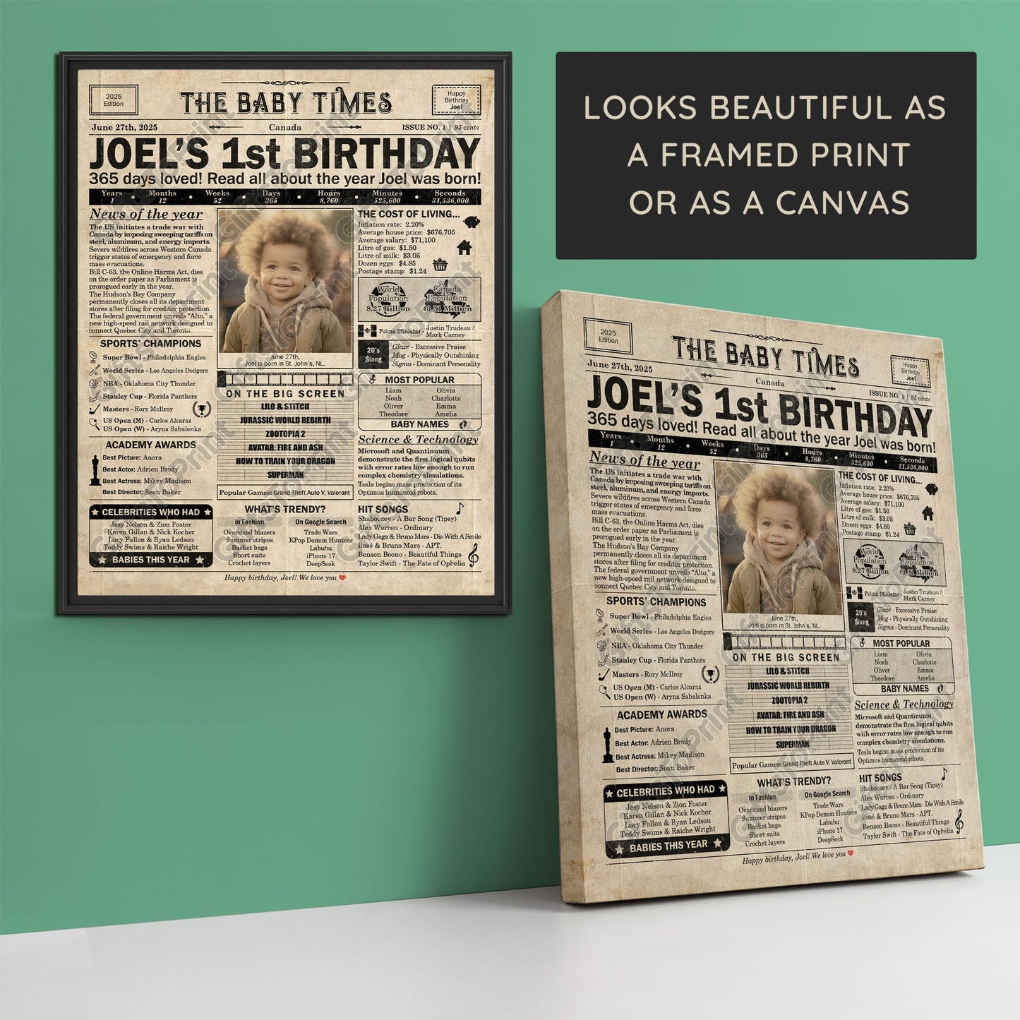 Personalized 1st Birthday Gift: A Printable CANADIAN Birthday Poster of 2025