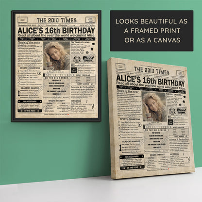 Personalized 16th Birthday Gift: A Printable US Birthday Poster of 2010