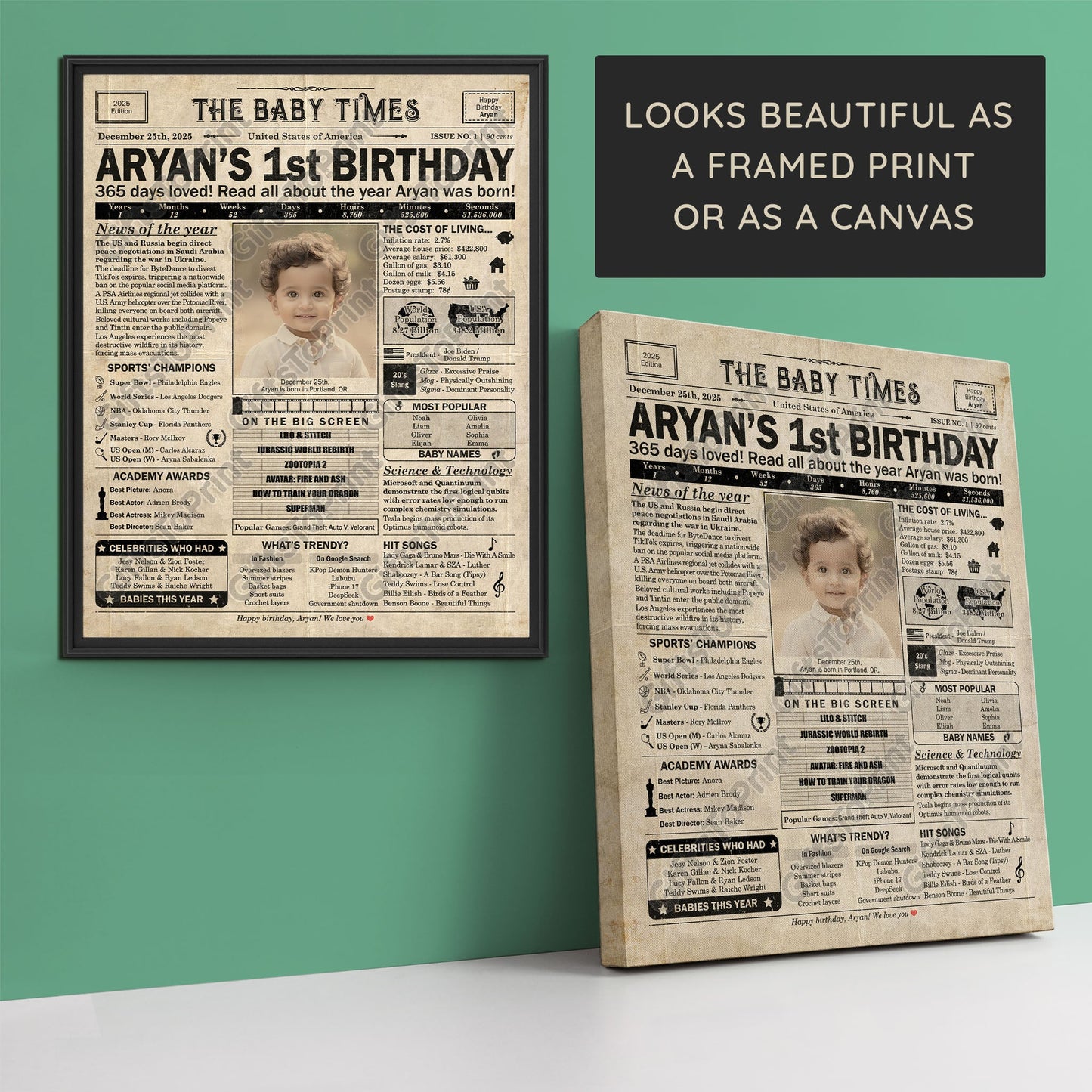 Personalized 1st Birthday Gift: A Printable US Birthday Poster of 2025