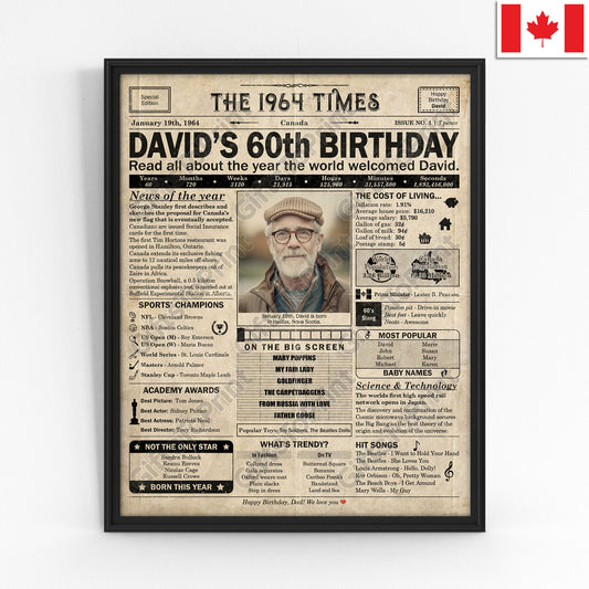 Personalized 60th Birthday Gift: A Printable CANADIAN Birthday Poster of 1964