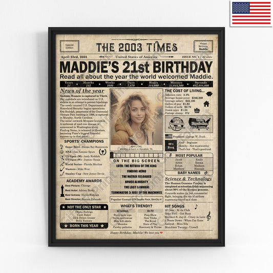 Personalized 21st Birthday Gift: A Printable US Birthday Poster of 2003