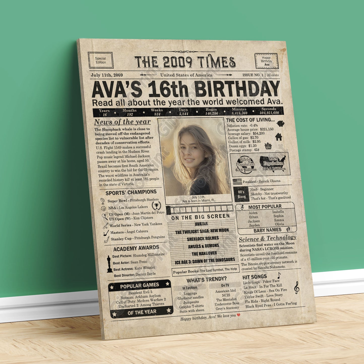 Personalized 16th Birthday Gift: A Printable US Birthday Poster of 2009